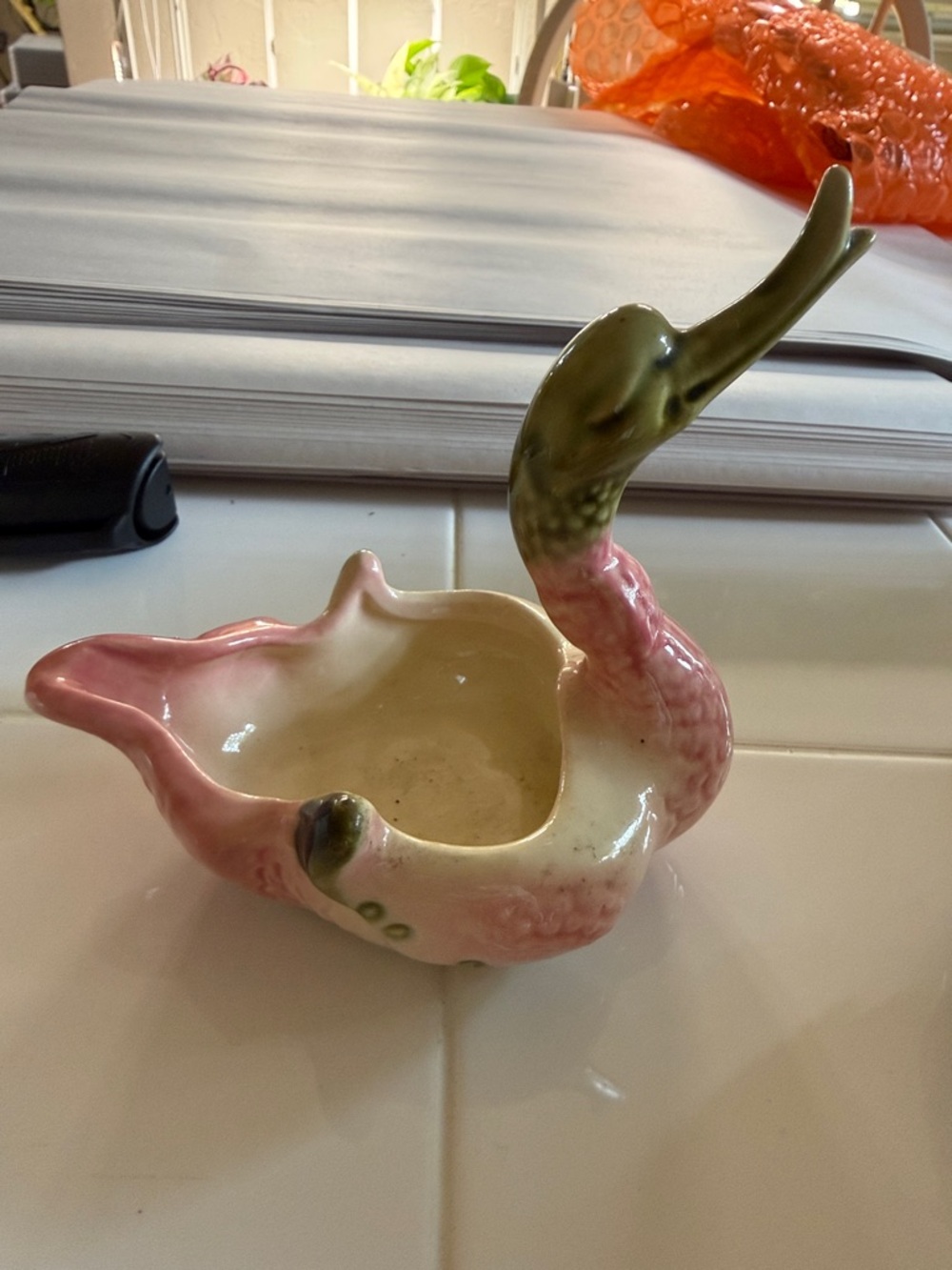 Vintage Hull Pink Ceramic Swan Planter